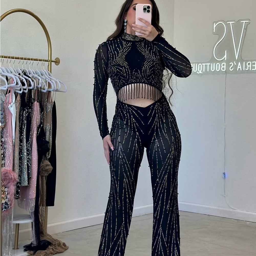 Elegant Black Beaded Jumpsuit